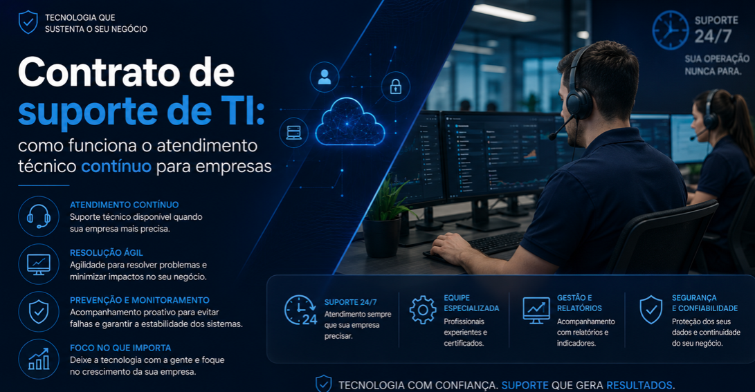 Contrato de suporte de TI: como funciona o atendimento técnico contínuo para empresas