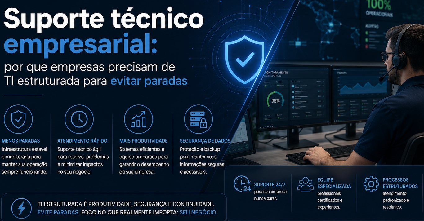 Suporte técnico empresarial: por que empresas precisam de TI estruturada para evitar paradas